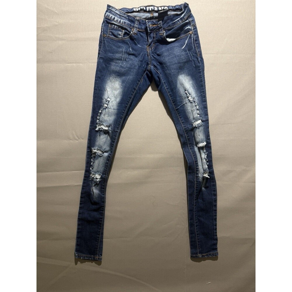 VIP Jeans Womens Denim Jeans Size 00 Heavily Distressed Dark Wash Stretch